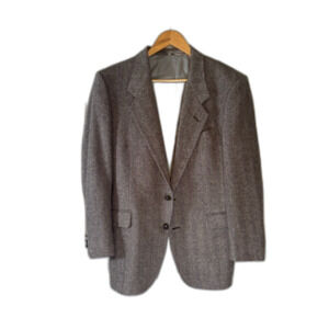 Oleg Cassini Herringbone Wool Sport Coat Gray 39R Vintage Academia Preppy Classy